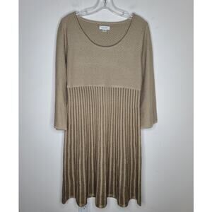 Calvin Klein CK tan gold metallic long sleeve sweater dress - medium